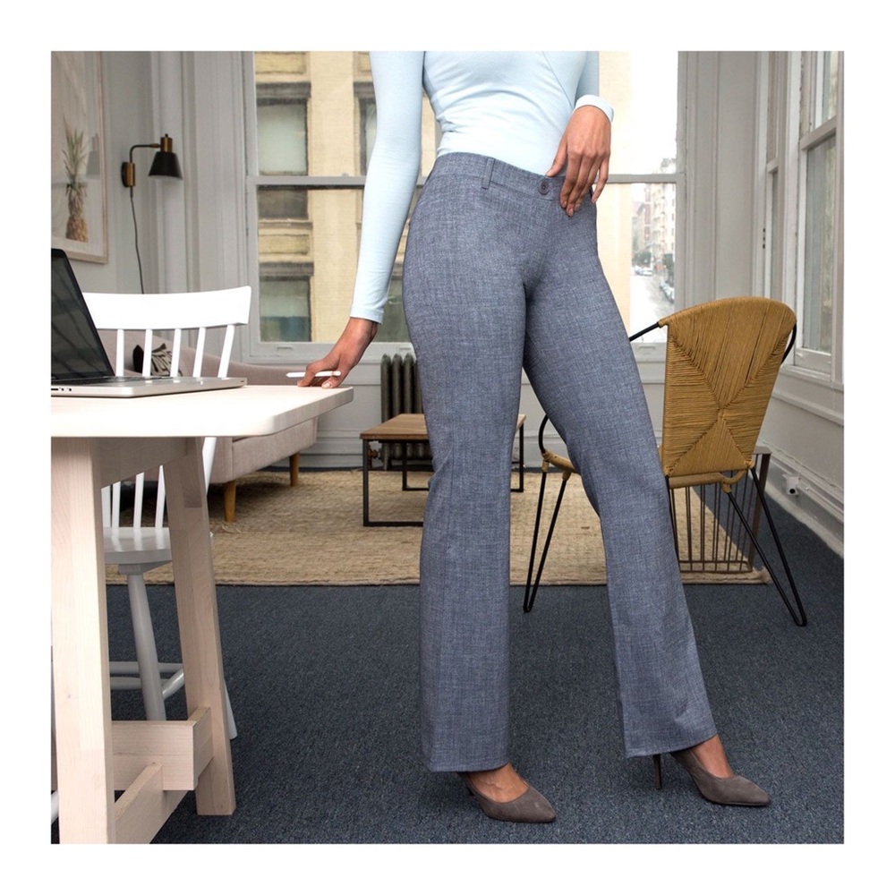 Betabrand gray linen print dress yoga pants Lg